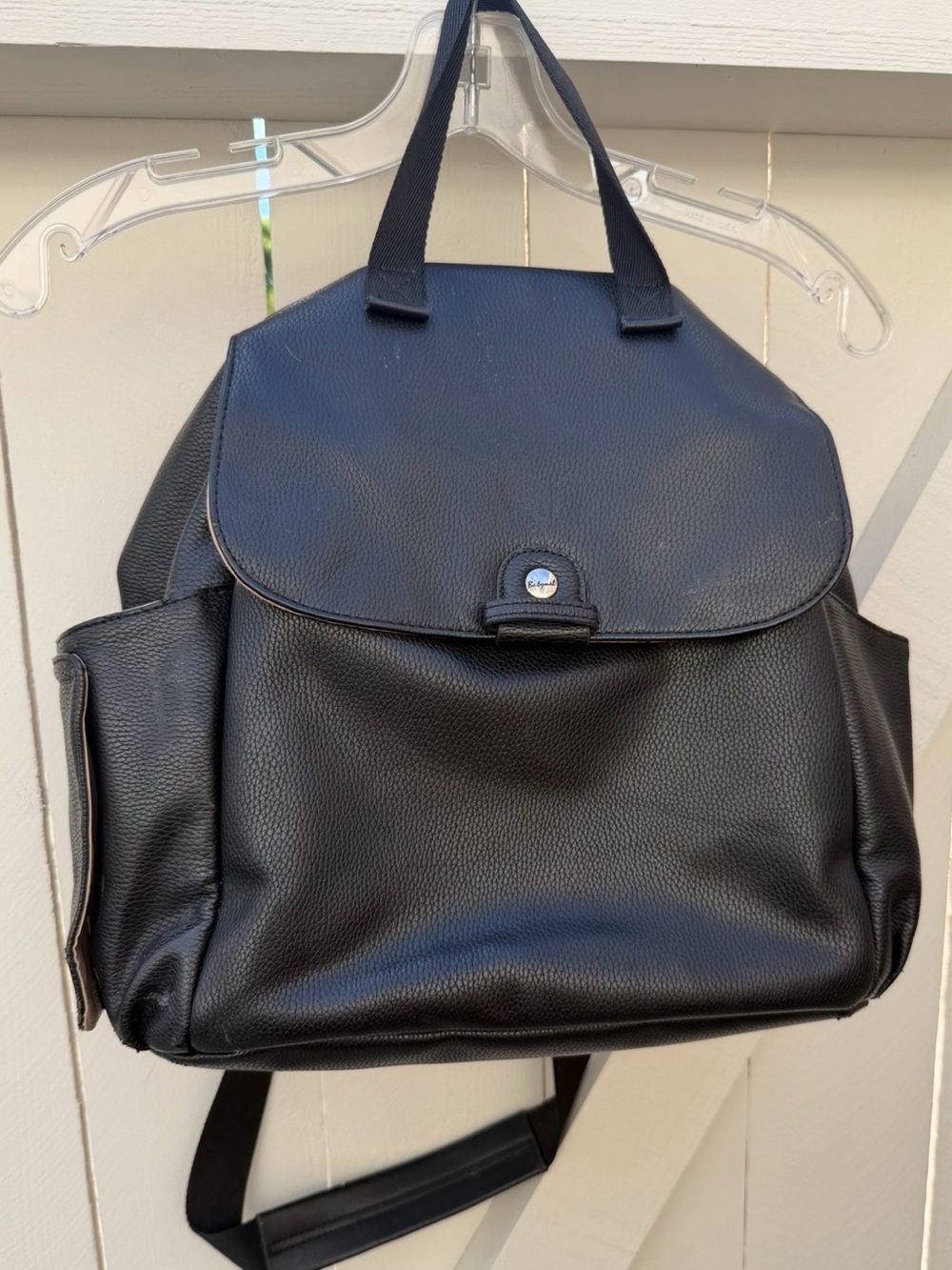 Babymel Classic Black Leather Backpack diaper bag